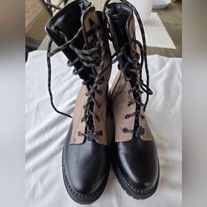 Sam & Libby Stella Embroidered Combat Boots - Khaki/Black - Size 8 (NWOT)